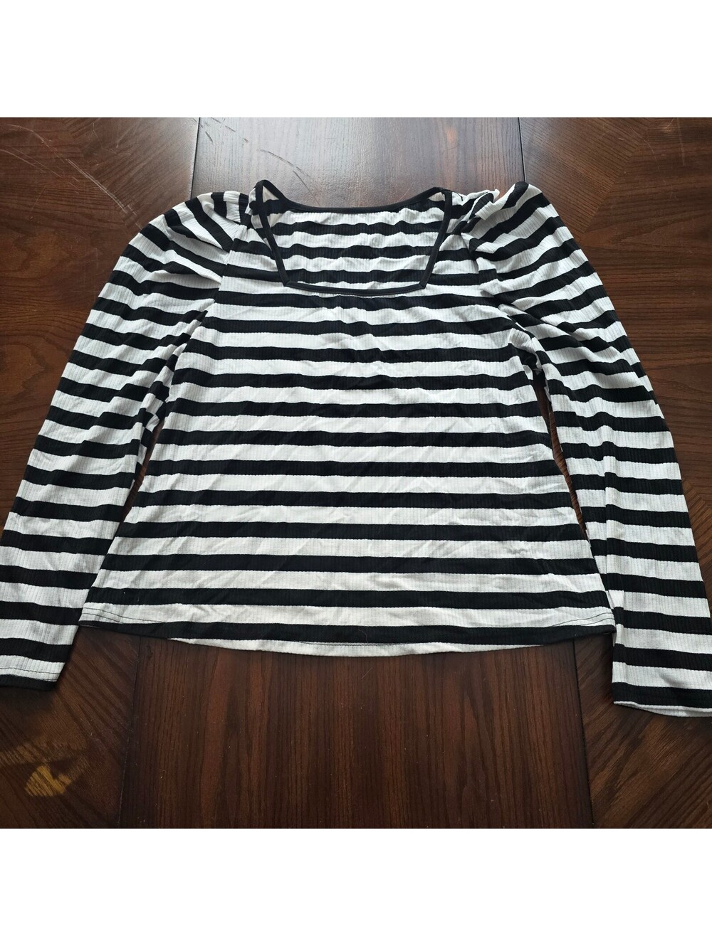 Shein black and white striped square neck long sleeve top 2XL